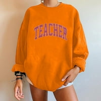 Ersazi ženske modne ženske modne okrugle vrata pulover dugih rukava pisma za tisak Ležerne prilike labavog džemper-a u caringu narančaste ženske košulje dugih rukava xxl