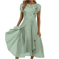 Ljetne haljine za žene Midi haljina labavi otisak kratkih rukava A-line scoop vrat haljina zelena xl