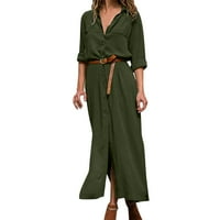 Ženske haljine za jesen Dugačka dugačka haljina duga ruka dugih rukava Long Haljina zelena XL