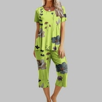 Aloohaidyvio pidžame za žensko čišćenje, ženska salona pidžamas okruglica za spavanje kratkih rukava i džepova hlače setovi
