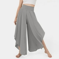 Ženske hlače široke noge visokog struka elastične struke joga hlače hipi hlače boho plaža plus veličine hlače grey_ xxxl