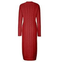 CETHRIO haljine za žene dugi pleteni čvrsti cvjetni vitki dugih rukava crvena haljina veličine l