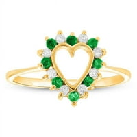 Louis Creations R2772ED-WG- 0. CTW Diamond & Smaragdni prsten u obliku srca, 14k bijelo zlato - veličine