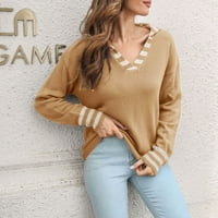 Ženski džemper V izrez Stripe s dugim rukavima, lagani labavi labavi labavi, dugački džemper