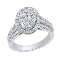 Okrugli rez bijeli prirodni dijamantni prsten za uključivanje klastera u 14k bijelo zlato sa veličinom