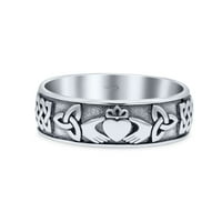 Tradicionalni irski oblozi Celtic Crnot Srčani prsten za prsten Sterling Srebrna veličina 9