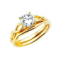 Jewels 14k Žuto zlato Kubični cirkonijski CZ Vjenčani opseg i angažman mladenkini prsten Dvije postavljene veličine 12