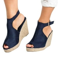 Ženske dame modne čvrste klinove casual kopče kaiševi rimske cipele sandale tamno plave 6,5