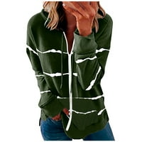 Yubnlvae Jakne za žene, Ženska kapuljača Striped puni zip dugih rukava lagana duksela jakna vojska zelena
