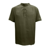 Muška majica udobna lagana pamučna posteljina majica čvrstog gumba Henley Tshirts casual kratkih rukava