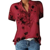 Hanas vrhovi ženske cvjetne tiskane majice s kratkim rukavima s kratkim rukavima majica s kratkim rukavima, pulover labavi fit elegantne bluze