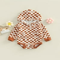 Huakaishijie Baby Romper Plaid cvjetni print dugih rukava s kapuljačom s kapuljačom Džepne dekorativne gumb Slatko kombinezon