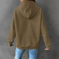 Dukseri Žene WAFLLE Knit Duge rukave Duks ležerne prilike pulover narezane pulover Duksevi sa džepovima tamno siva l