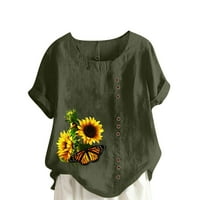 Lastesso Womens Plus majice pamučne posteljine Ljeto Ležerne prilike labave posade Tuničke vrhove suncokretove