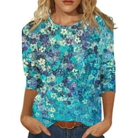 Tking Fashion Womens rukav tiskani vrhovi Crewneck labave ljetne majice bluza nebesko plava 2xl