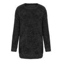 Symoidne duge haljine za žene - casual labavca plišane džemper sa dugim rukavima crna xxl