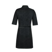 Yuehao ženski plus veličine patentni zatvarač ležerne prilike V izrez Haljina kratkih rukava traper jean haljina crna xxl
