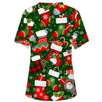 Vrhovi vrhova Žene Božić Santa Claus Ispiši kratki rukav V-izrez Nusse uniforme prozračne majice za