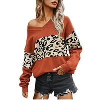 Duks pad čišćenja Ženska moda V-izrez Dugi rukavi Labavi Leopard Print Tops bluza Pleteni džemper