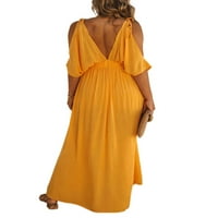 Bomotoo žene Ljeto plaže Sundress Solid Boja Maxi haljine pola rukave duge haljine seksi odmor žuti s