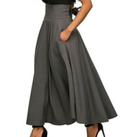 Dianli ženske suknje Solid modni elastični ruffle preklopni temperament Vintage sa džepom domaćim odjećom Večernja koktel zabava Flowy A-line suknje Skirts tamno siva XL