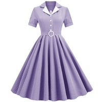 Haljine 1950 za žene Vintage, Contrast Collar Cardigan Haljina, Stretch Tank High Sheik Swing haljina, Božićna čipka Up Midi haljina, Audrey Hepburn Style Party Haljine Purple XL