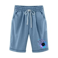 Pntutb Ženski kratke hlače, ženska plus veličina Ljeto Ispis Pet bodova Pamučne posteljine hlače Ležerne