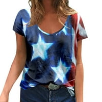 Yueulianxi Wines Ručno oslikana američka majica za zastavu V izrez TEE košulja pulover kratkih rukava