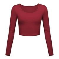 FSQJGQ Prevelike majice za žene slatke labave majice za žene modne lagane joge usjev vrhovi slim fit dugih rukava s majicom bluza crvena l