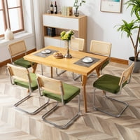 Rattan blagovaonice set od 4, tapecirane baršunaste kuhinjske stolice sa hromiranim nogama, srednjovjekovni stolice savremene blagovaonicu, maslinasto zeleno