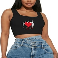Luxplum ženske ljetne usjeve top kvadratni vrat t košulje od srčanog ispisa na vrhu atletske bluze za odmor crni m