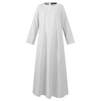 Ženske haljine Ženska abaya haljina okrugla vrat s dugim rukavima Stripe pune duljine kaftane maxi haljine za žene bijele m