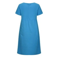 Simplmasygeni ženske ljetne haljine kratki rukav Maxi haljina modna boja okrugla rukav rukav pamučni posteljina haljina