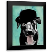 FAB Funky Black Moderni uokvireni muzej Art Print pod nazivom - Crni labrador u šeširu za kuglanje
