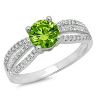 1.27ct okrugli rez zeleni prirodni peridot 18k Bijelo zlato Graviranje Izjava bridalne godišnjice Angažovanje vjenčanog prstena veličine 4,25