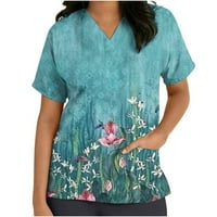 Bazyrey Womens V-izrez Tors ženska floralna bluza modna džepa Tunička majica zelena 2xl
