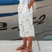 GUZOM CAPRI Hlače za žene - sa džepovima tiskane širine nogu hlače Bež veličine XL