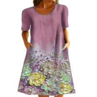 Avamo žene boemska tunika sandress casual cvjetna tiskana midi haljina ljetna kratka rukava Boho haljine s džepovima