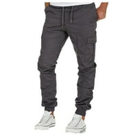 NJSHNMN muške lagane teretne pantalone za planinarenje višestruki džepovi na otvorenom ravno tipom fitness hlače hlače, siva, l