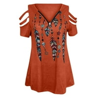 CETHRIO prevelike majice za žene - modni V-izrez kratki rukav ljetni ispis labavo bluza narančasta