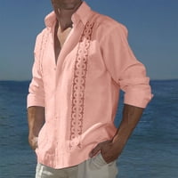 Košulje s dugim rukavima za muškarce, muške košulje za patchwork s dugim rukavima, ležerna za odmor na plaži Cardigan majica bluza ružičasta