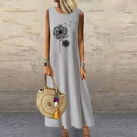 Ljetne haljine za žene plus veličine bez rukava digitalna haljina za ispis okrugla vrata Midi leđa Fit