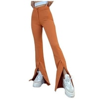 ŽENE ŽENE LETH LJETNO Čvrsto casual gumb sa zatvaračem Elastične struke duge pantalone Žene Dukseve Radne hlače Narančasta L