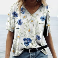 Ženske majice Loose Fit Slatki ljetni vrhovi za žene plus veličine Bluze V izrez kratki rukav majica