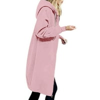 Loopsun Ljetna odjeća za ženske zimske kapute Cardigan, ženska jakna od koljena i runa jesen i zimski povremeni patentni patentni patentni patenci džep dugim džemper