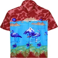 Ljetna plaža uvala Tropske palmičke palme Party Shortsleeve Dugme Up Havajska košulja za muškarce XL Crvena, Plava Flamingo