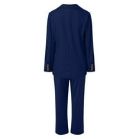 Riforla Ženska dva odjeća Set Office Poslovna dugačka dugmeta dugih rukava Svečana jakna + pantnih odijela Slim Loosetrouser Jacket odijelo Blazers za žene Tamno plava M