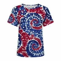 4. jula Patriotski ženski vrhovi Ljeto Loose Fit Star Stripes Flag Ispiši ljetni vrh i bluze Trendi majica kratkih rukava za žene Dressing okruglog vrata Tunika plus