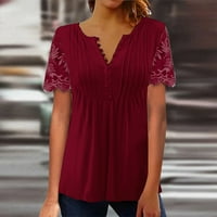 Ženski vrhovi Ljetni casual s kratkim rukavima V-izrez Labavi bluza T-majice crvene s