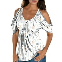 Ženska Ljetna majica za bluze za bluze Ležerne prilike za ispis V izrez kratki rukav sa ramena The Right Tops Majica Bluze Bijela